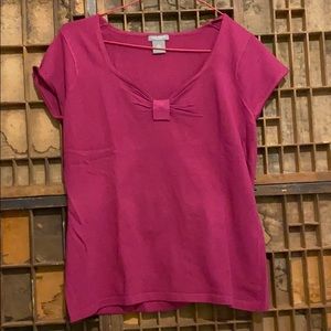 Bow neckline knit short sleeve shirt